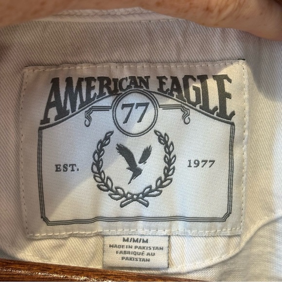 American Eagle 77 Green Blue White Striped Polo Shirt Sz M Preppy Y2K - Picture 2 of 5